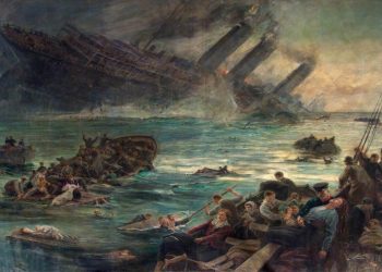 Hemy, Thomas Marie Madawaska; Lest We Forget - The Sinking of the Lusitania; Brecknock Museum and Art Gallery; http://www.artuk.org/artworks/lest-we-forget-the-sinking-of-the-lusitania-178217